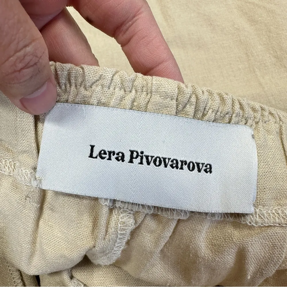 Lera Pivovarova Women’s Dana Pants Pull On Wide Leg 100% Linen in Sand Size XL - Image 9