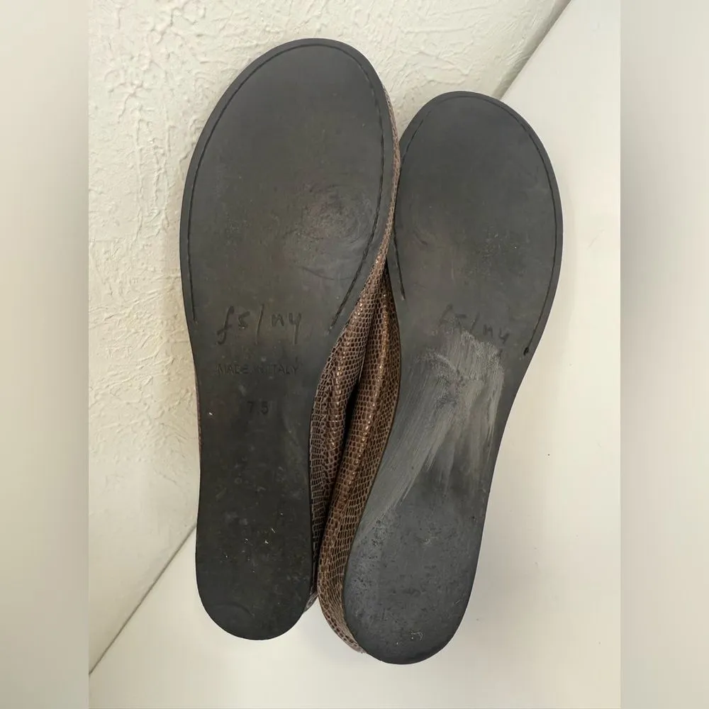 French Sole Brown Leather Gold Shimmer Ballet Zeppa Wedge Slip - Image 6