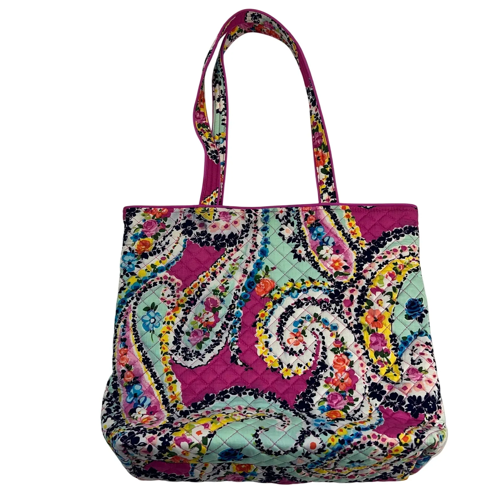 Vera Bradley Quilted Original Tote Bag Glenna Butterfly Paisley Pink Blue - Image 7