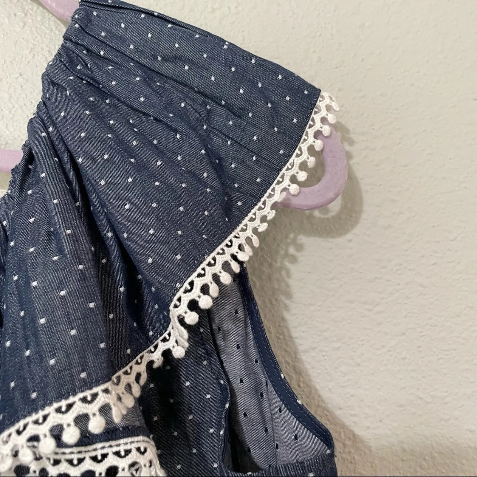 Parker Polka Dot Chambray One Shoulder Ruffled Blouse Womens XS Swiss Dot Blue - Image 5