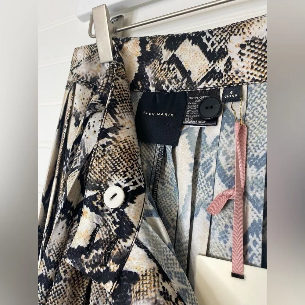 Alex Marie Snake Print Satin Pleated Button Down Midi Skirt - Image 5