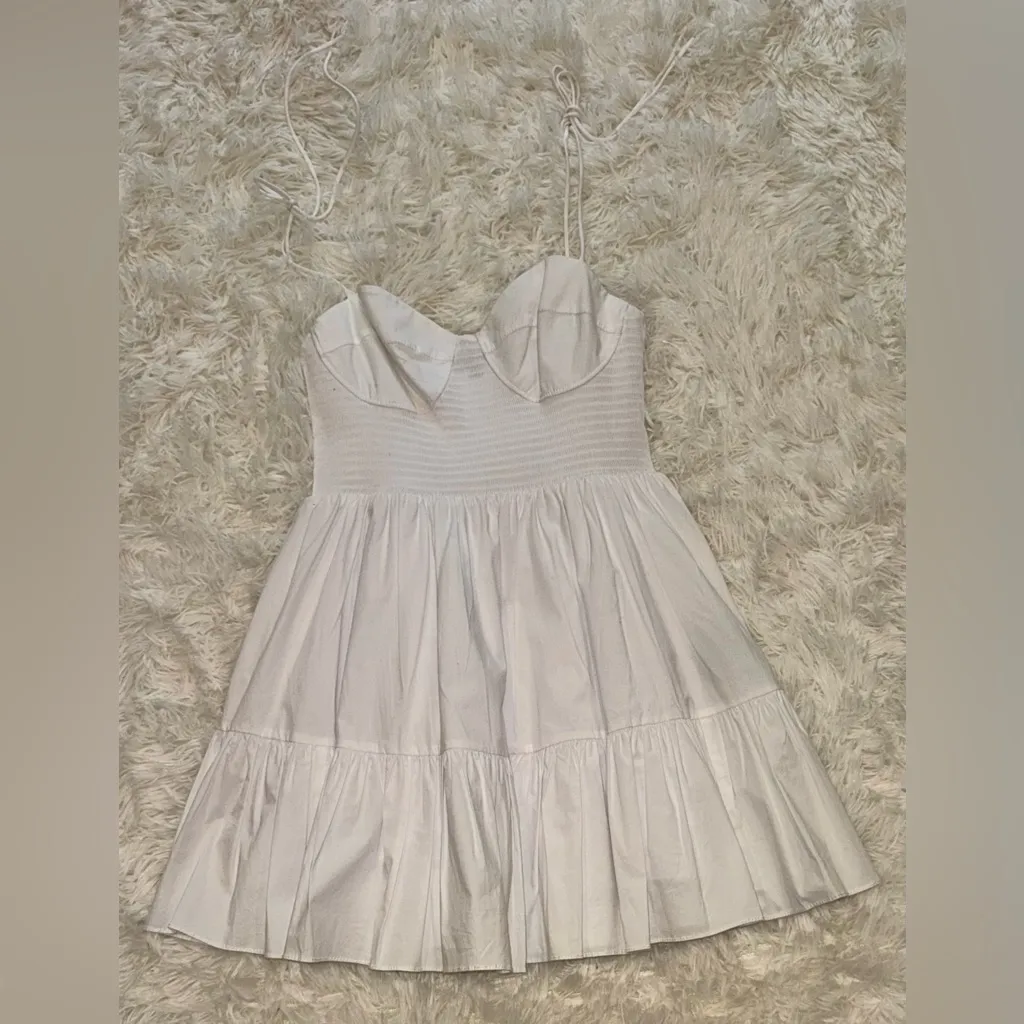 NEW STAUD  Landry Smocked Bustier white mini summer dress sz M - Image 4