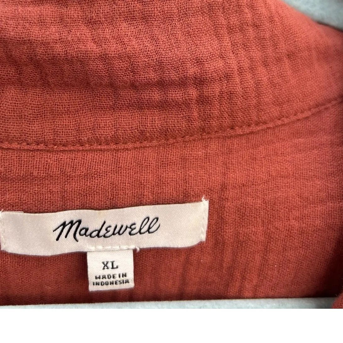 Madewell Lightspun Belted Safari‎ Romper Shorts Short Sleeve Gauze Rust Size XL - Image 11