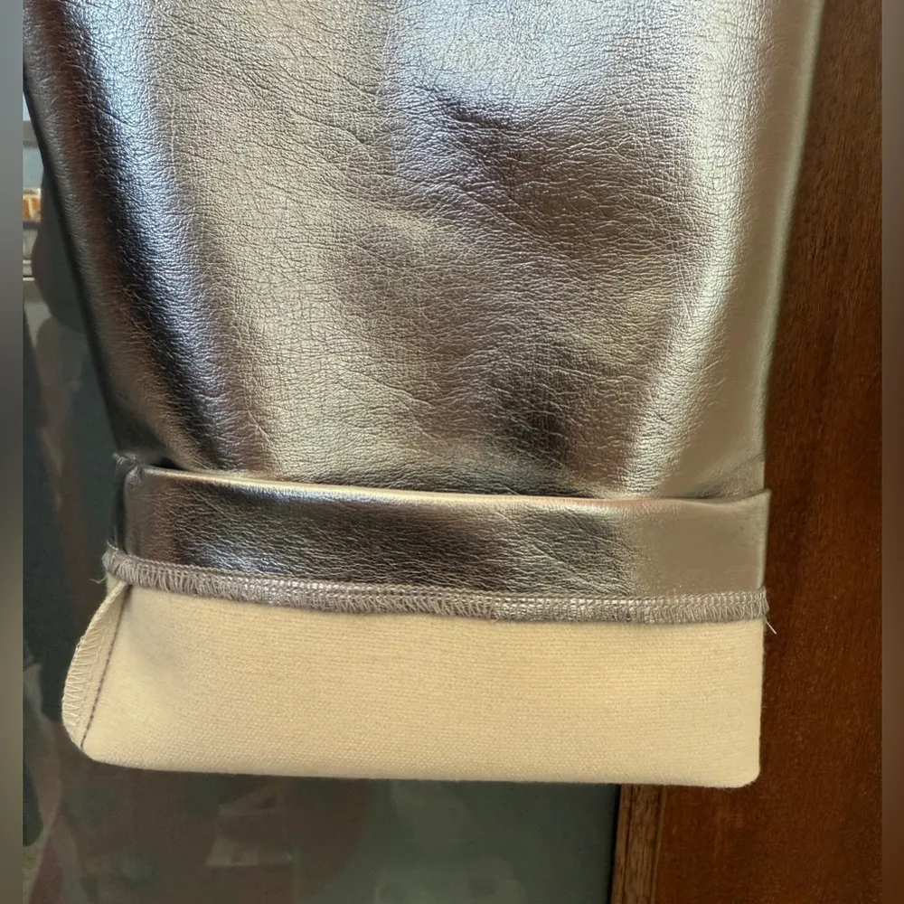 7 For All Mankind Faux Leather Silver Metallic Straight Leg Pant - Image 8