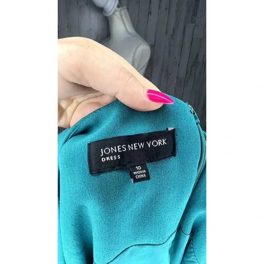 Jones New York Women's Size 10 Teal Sleeveless Sheath Fit & Flare Dress‎ - Image 6