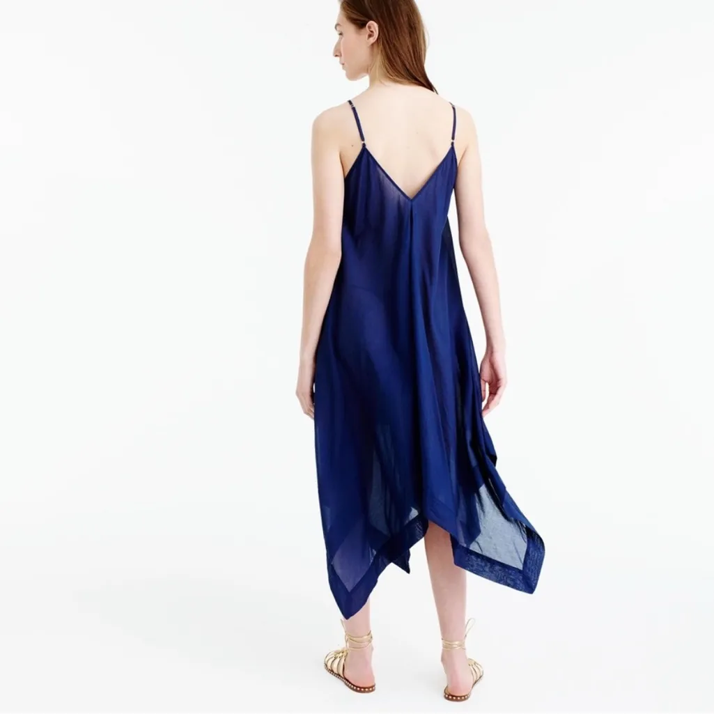 J.Crew Navy Blue V-neck Handkerchief Asymmetrical Hem Cotton Dress Size S/M - Image 2