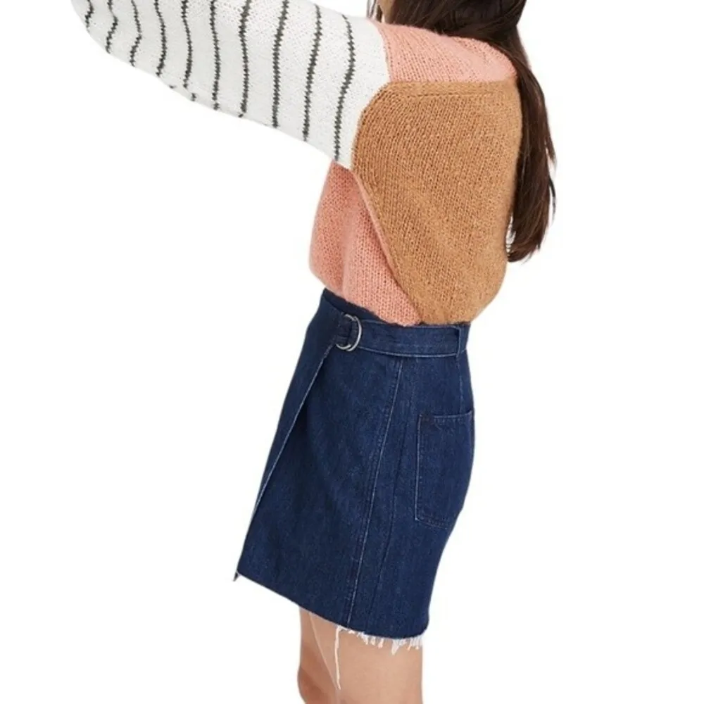 Madewell Denim Raw-Hem Dark Wash Belted Mini Wrap Jean Skirt Women’s Size 6 - Image 7