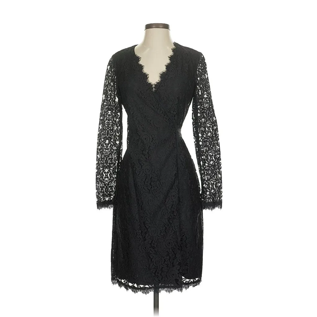 NWT Diane Von Furstenberg DVF Julian Two in Black L/S Lace Wrap Dress 0 $398 - Image 8