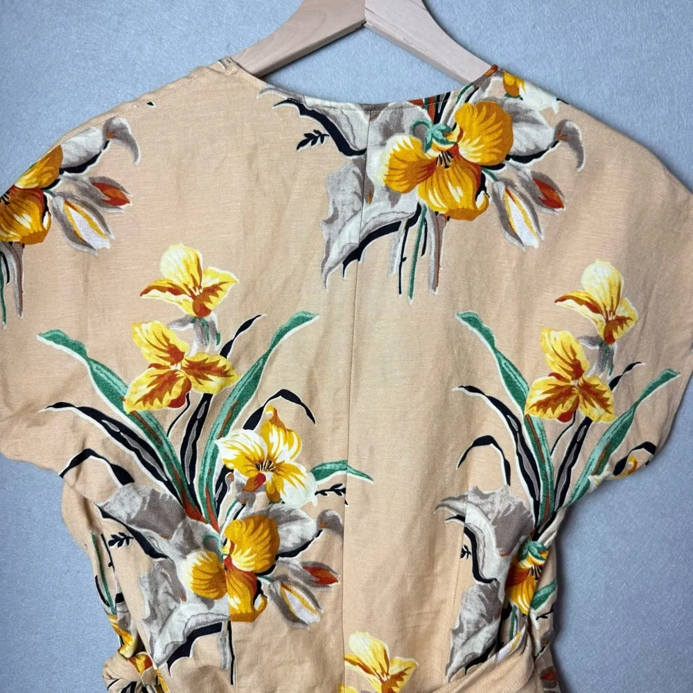 & Other Stories Tropical Flower Print Linen Blend Wrap Mini Dress US size 2 - Image 3