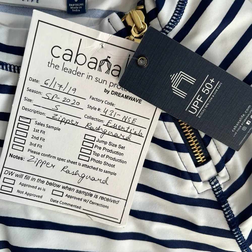 Cabana Life long sleeved navy/white UPF50 l/s rash guard shirt, NEW size S Blue - Image 7