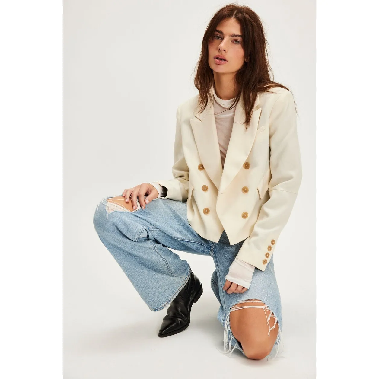 Free People NWT Betty Solid Cropped Blazer in Ecru Size Medium - Image 11