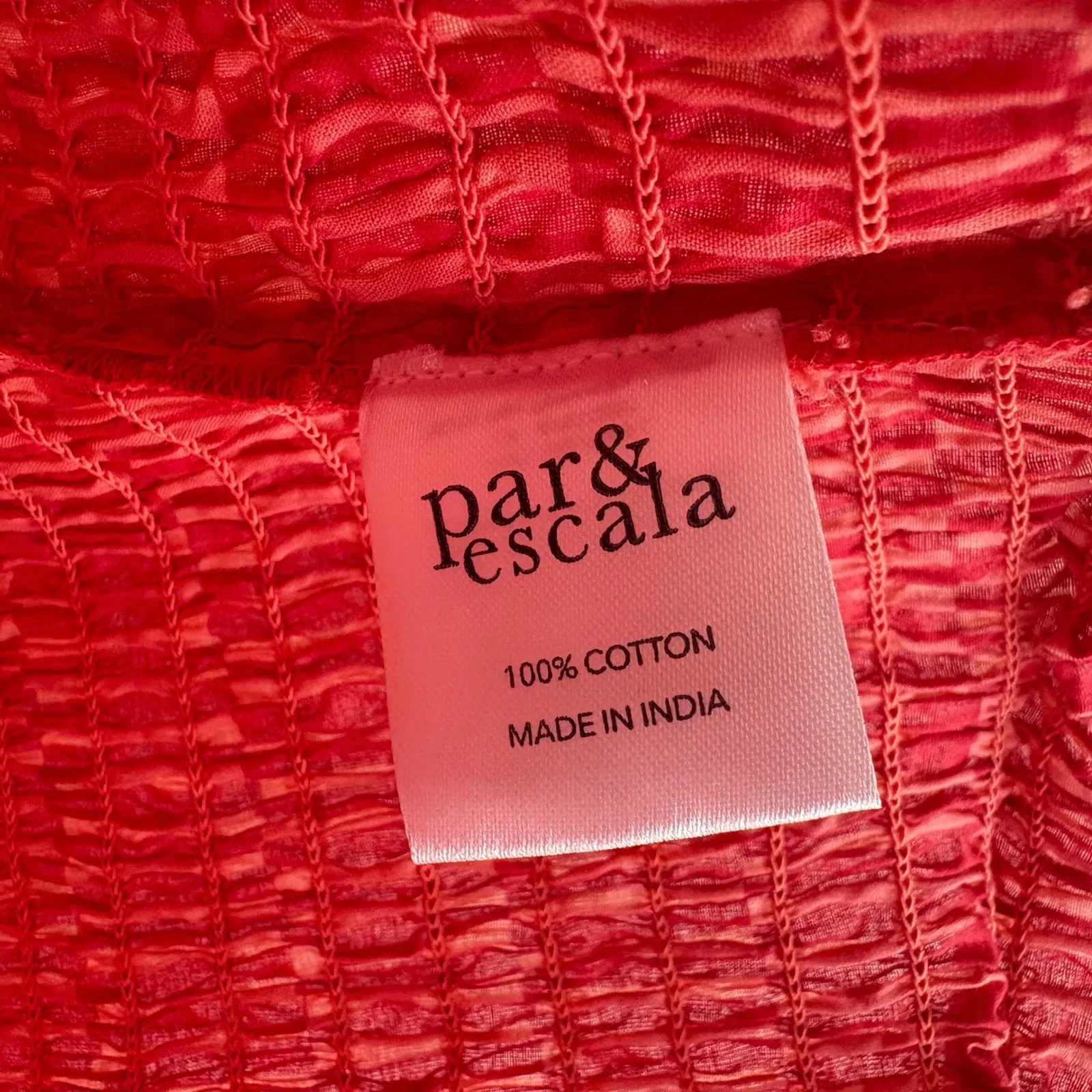 Par & Escala Top Matilda Smocked Gingham Cotton Tube Top Pink Red Size S/M - Image 4