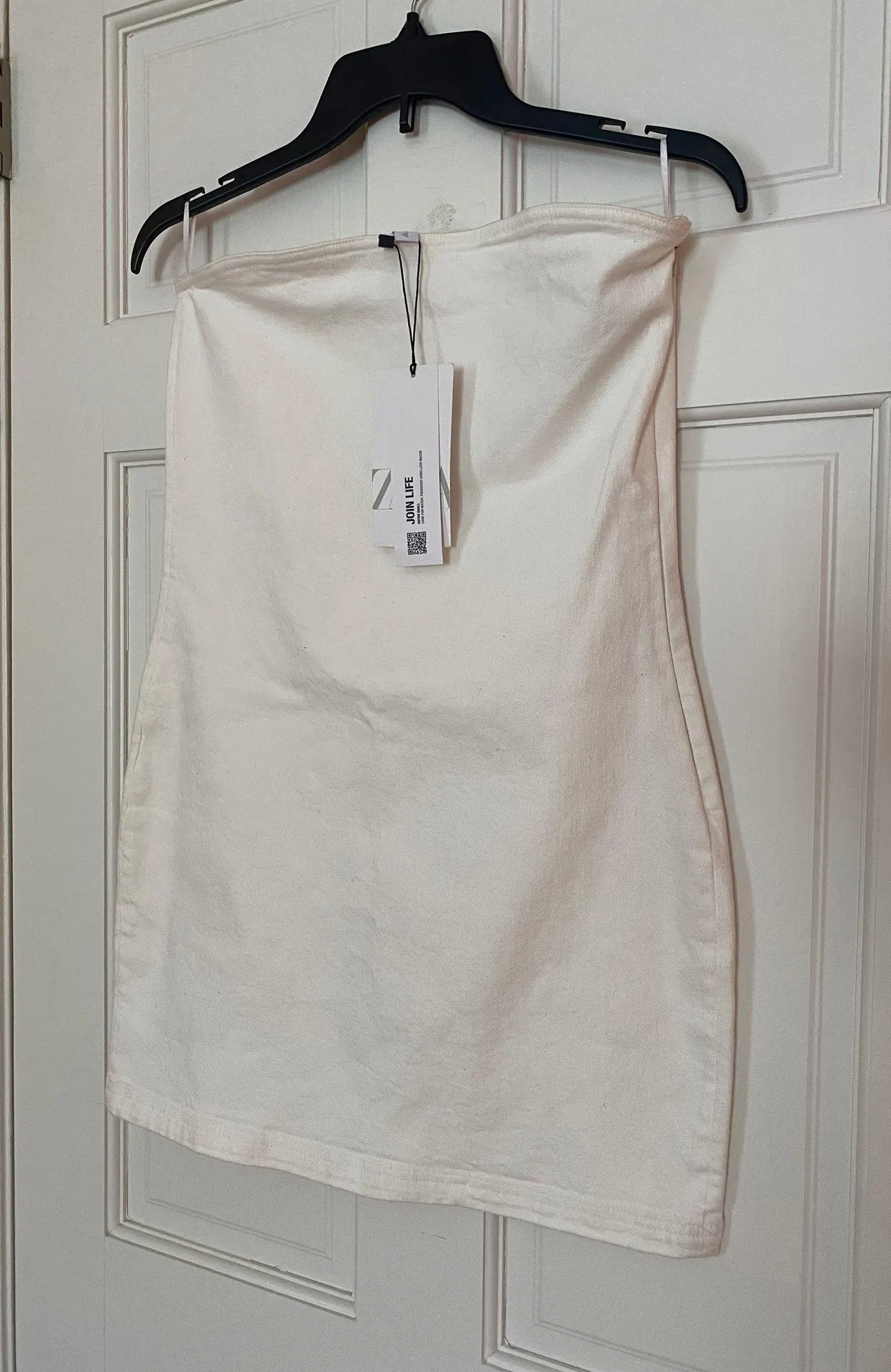 White Strapless Denim Bodycon Mini Dress - Image 2