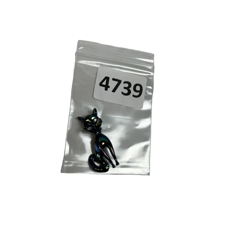 IRIDESCENT CAT Brooch Mid Century Modern brooch Carnival Pin Jewelry 50’s/60’s Blue - Image 9