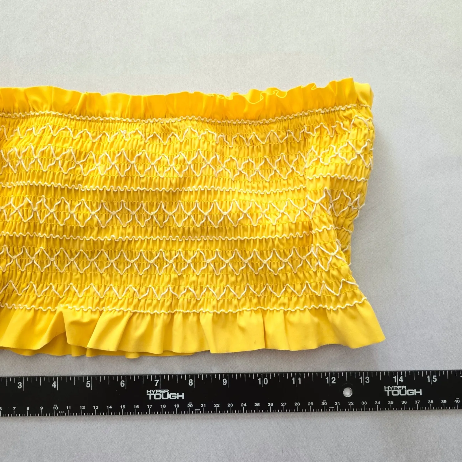 Y2K VTG Yellow Ruffle Smock Bandeau Coquette Retro Swimwear Bikini Top Medium - Image 6