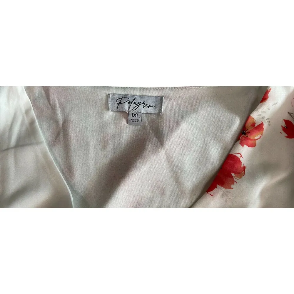 Womens Polagram White Coral Floral Print Flowy Boho Ruffled Maxi Dress Plus 1X - Image 5