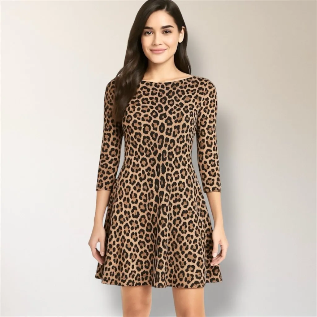Kate Spade 6 Leopard‎ Cheetah Animal Print Ponte Mini Dress Pockets Fall Winter - Image 2