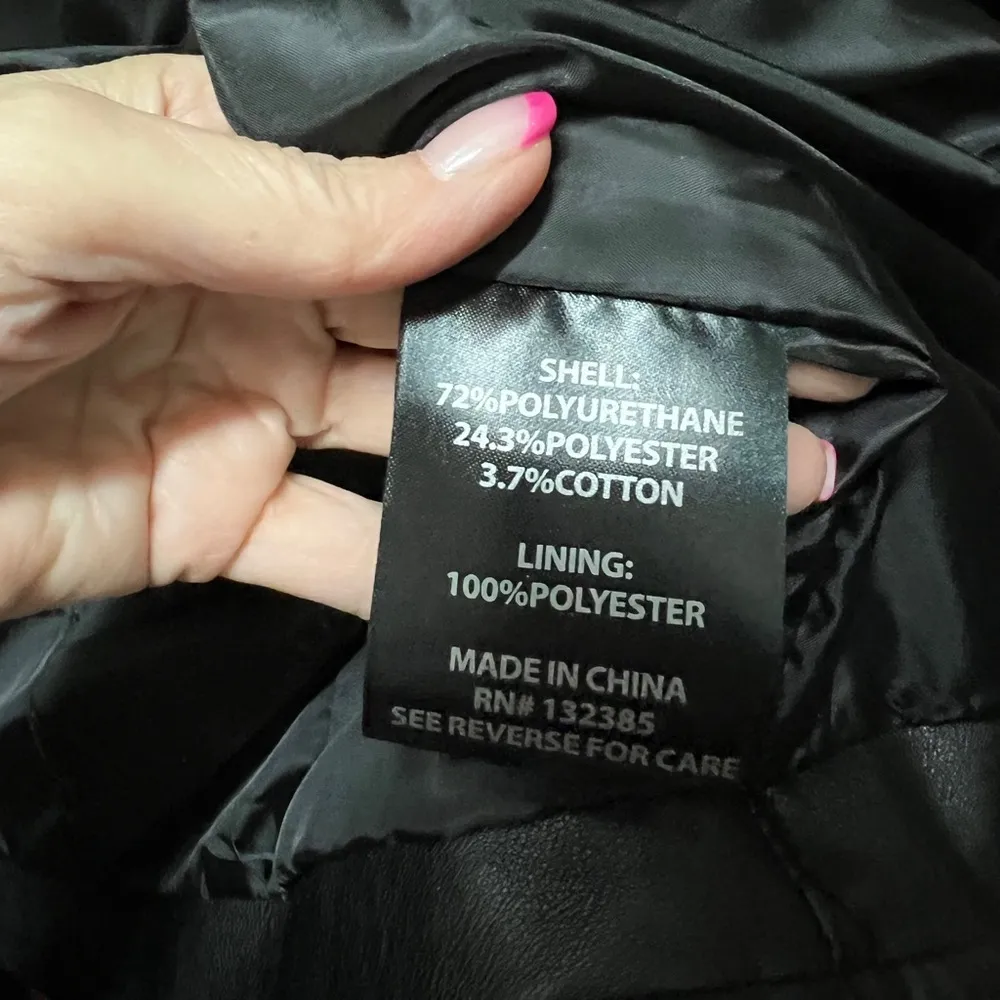 BLOOMINGDALES XS Love Token Black Faux Leather Jacket NWT - Image 9