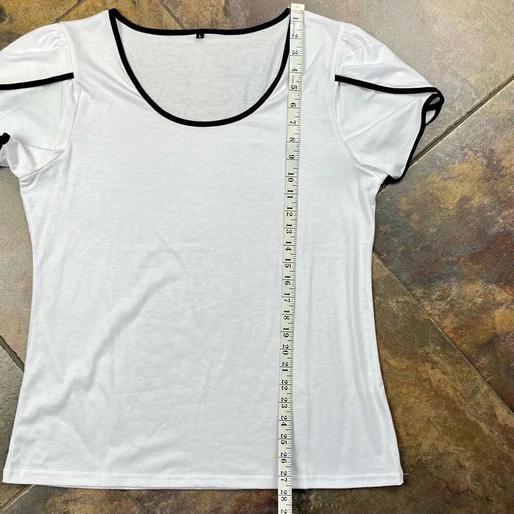 Women’s Large White Short Petal Sleeve Tee Shirt White - Image 6
