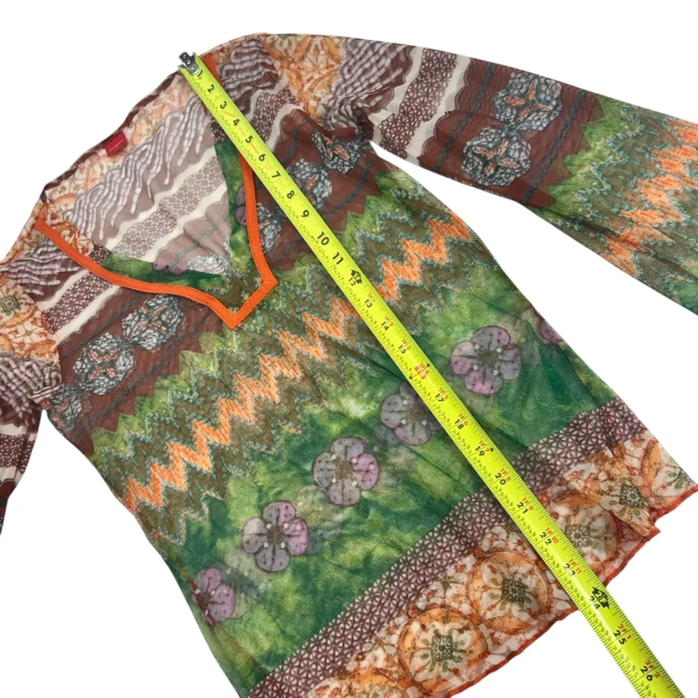 Mangoon Y2K Artsy Graphic Printed Mesh Fairy Whimsigoth Tunic Top Brown Size L - Image 6