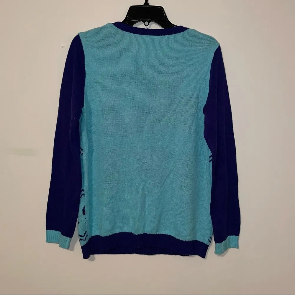 Norther Pole Ugly Christmas Sweater Merlot Santa Crew Neck Size Large Blue - Image 5