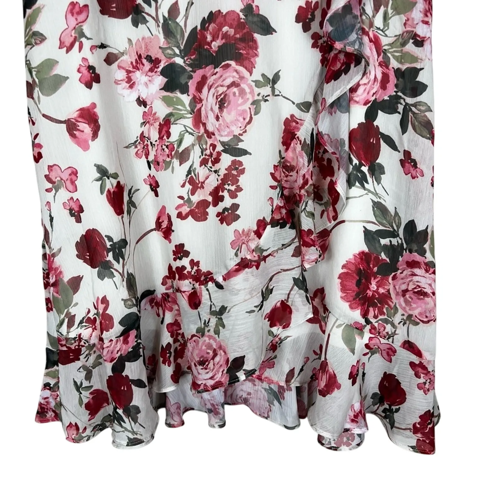 London Times Ruffle Dress Womens 10 White Red Floral Flutter Sleeve Coquette - Image 6