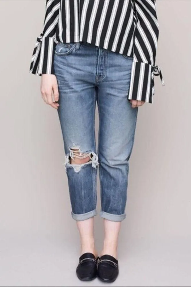 Topshop Medium Wash Denim Blue Distressed Hayden Moto Jeans Women's Size 28 - Image 5