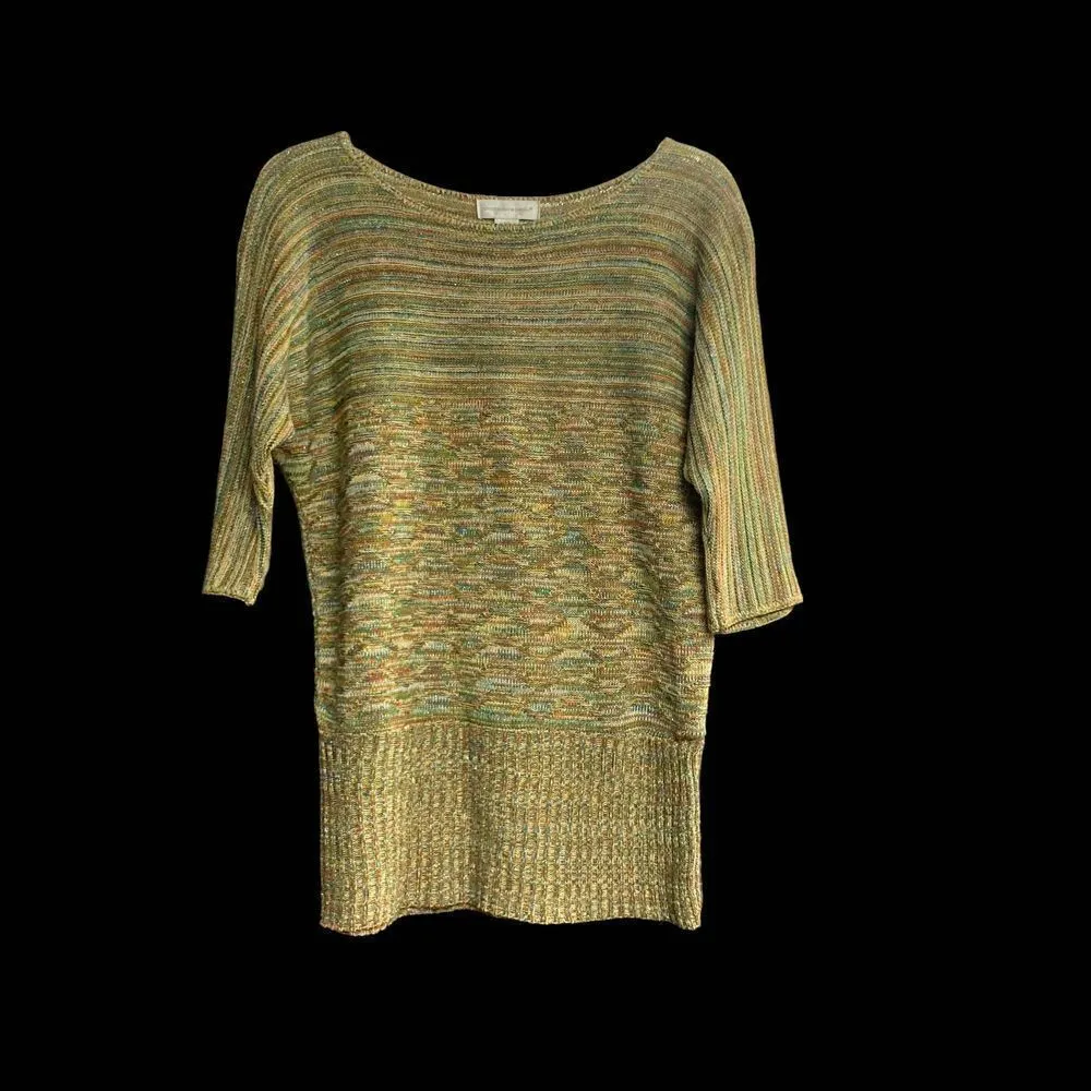 CHRISTOPHER & BANKS Gold Sweater With Green Metallic Threads Size Petite Small - Image 2