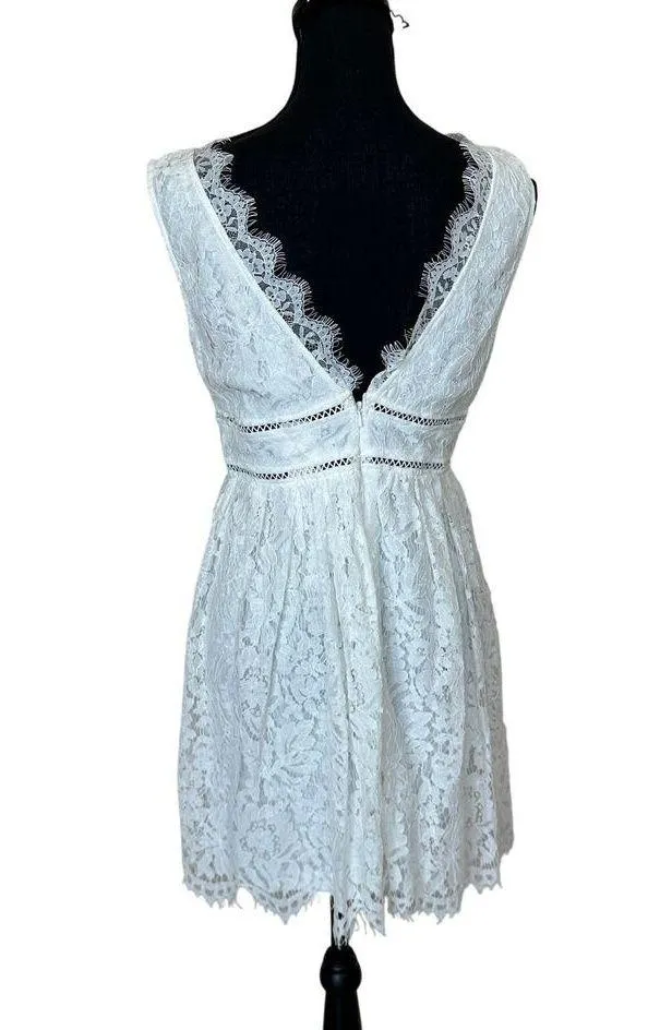 Minuet White Cotton Lace Fit Flare Mini Dress LARGE Embroidered Romantic $99 NEW - Image 2
