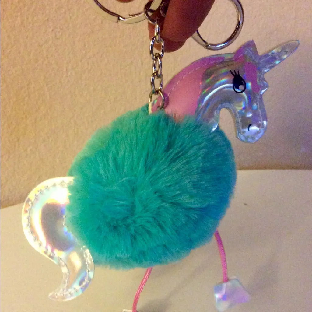 3 for $25 pink UNICORN Pom Pom keychain purse clip - Image 3