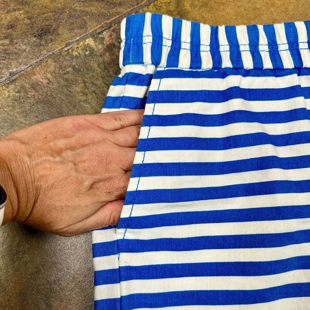 J. CREW Blue White Striped Pull-on Linen Blend  Shorts 8 - Image 8