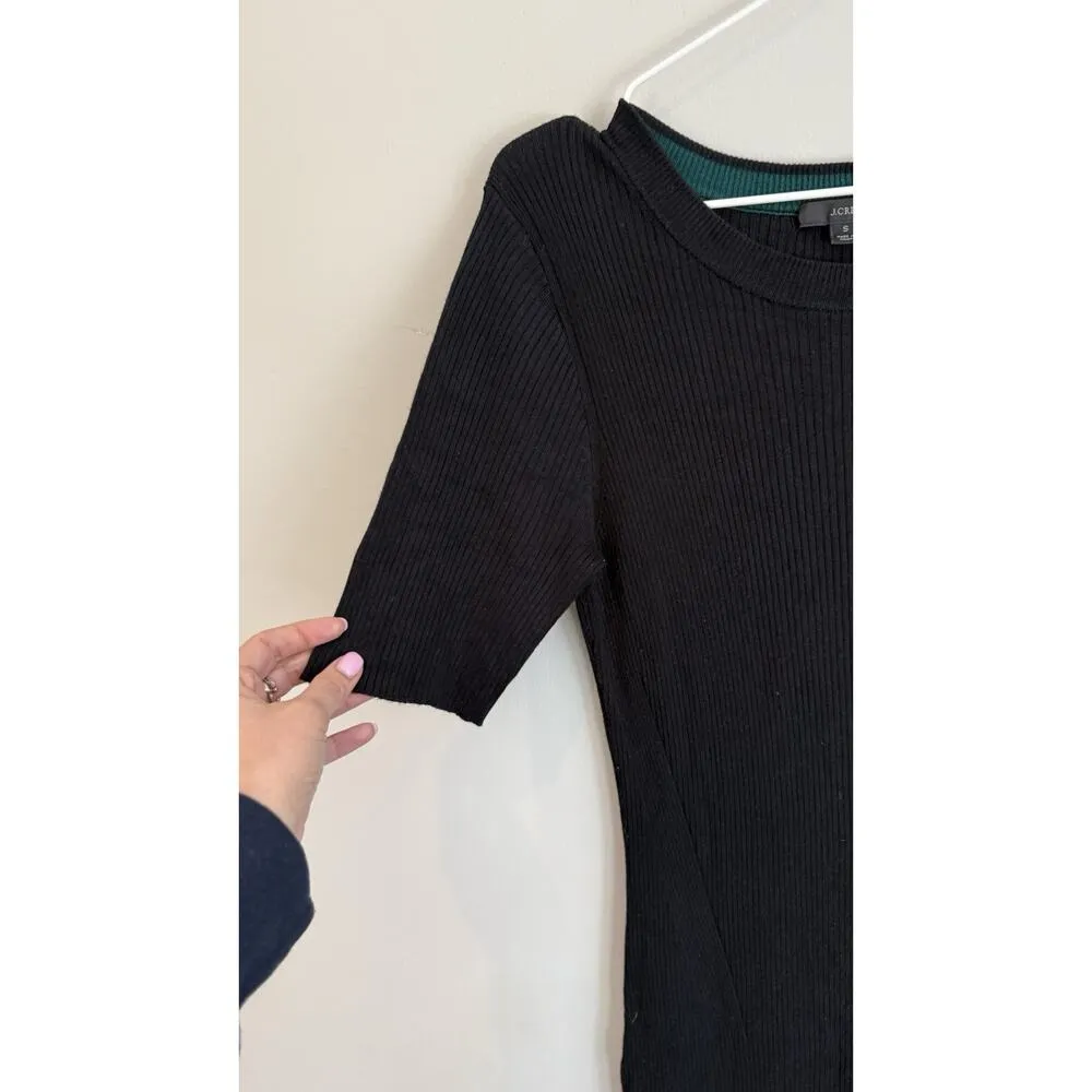 J Crew Black Ribbed Flattering Midi Stretch Short Sleeve Dress Size Small 1801 - Image 4
