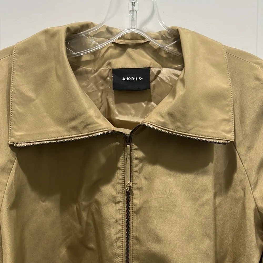 Akris Punto Silk Water Repellent Khaki Trench Coat Sz 8 - Image 3