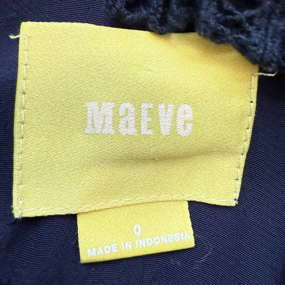 Maeve Anthropologie Tisana Mini Dress Women's 0 Navy Crochet Ruffle Neutral Boho - Image 14