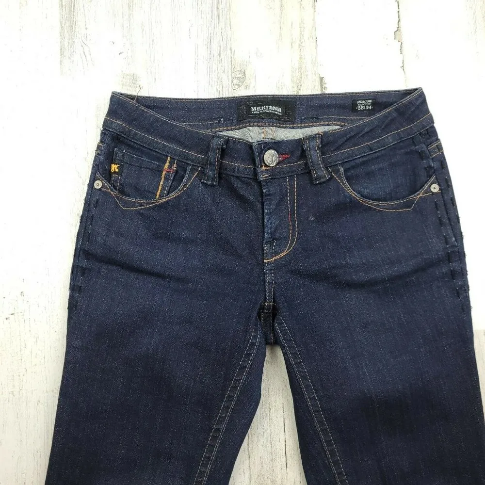 MEK DNM By Moscow Cigarette Bootcut Jeans Dark Wash Size 28x34 EUC Blue - Image 5