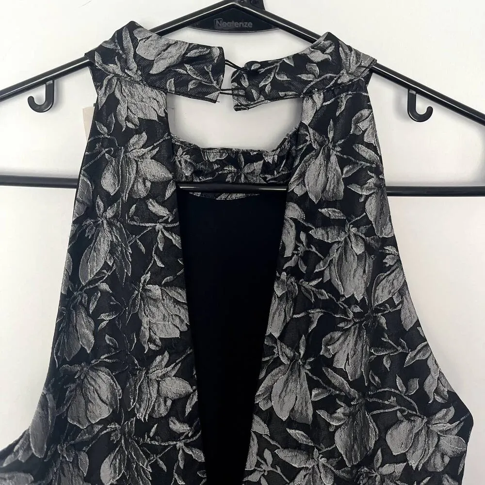 NWT Ark & Co | Black Silver Floral Mock Neck Cocktail Dress | Size S | Party LBD - Image 7