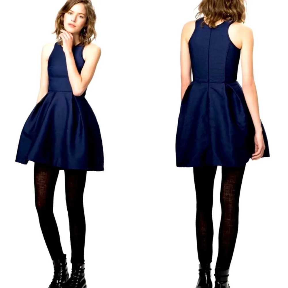 Maje Grease Fit and Flare Midnight Blue Marine Mini Dress Ribbed Textured - Image 9