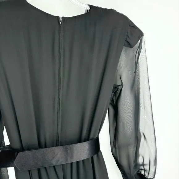 Vintage 80s Ursula Of Switzerland Black Midi‎ Dress Size 8 Rhinestone Belt Sheer - Image 9