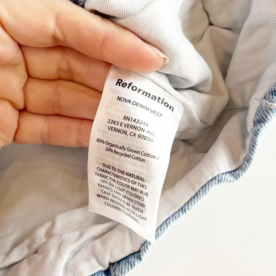 Reformation Jeans Nova Cotton Blend Collared Button-Front Denim Vest Leven 2 - Image 6