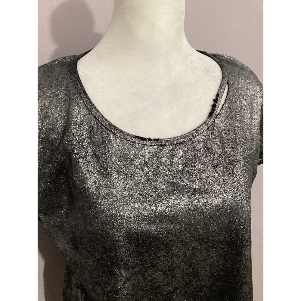 rta Nicola Metallic Tee Black Silver Cotton Cashmere Distressed T - Image 2