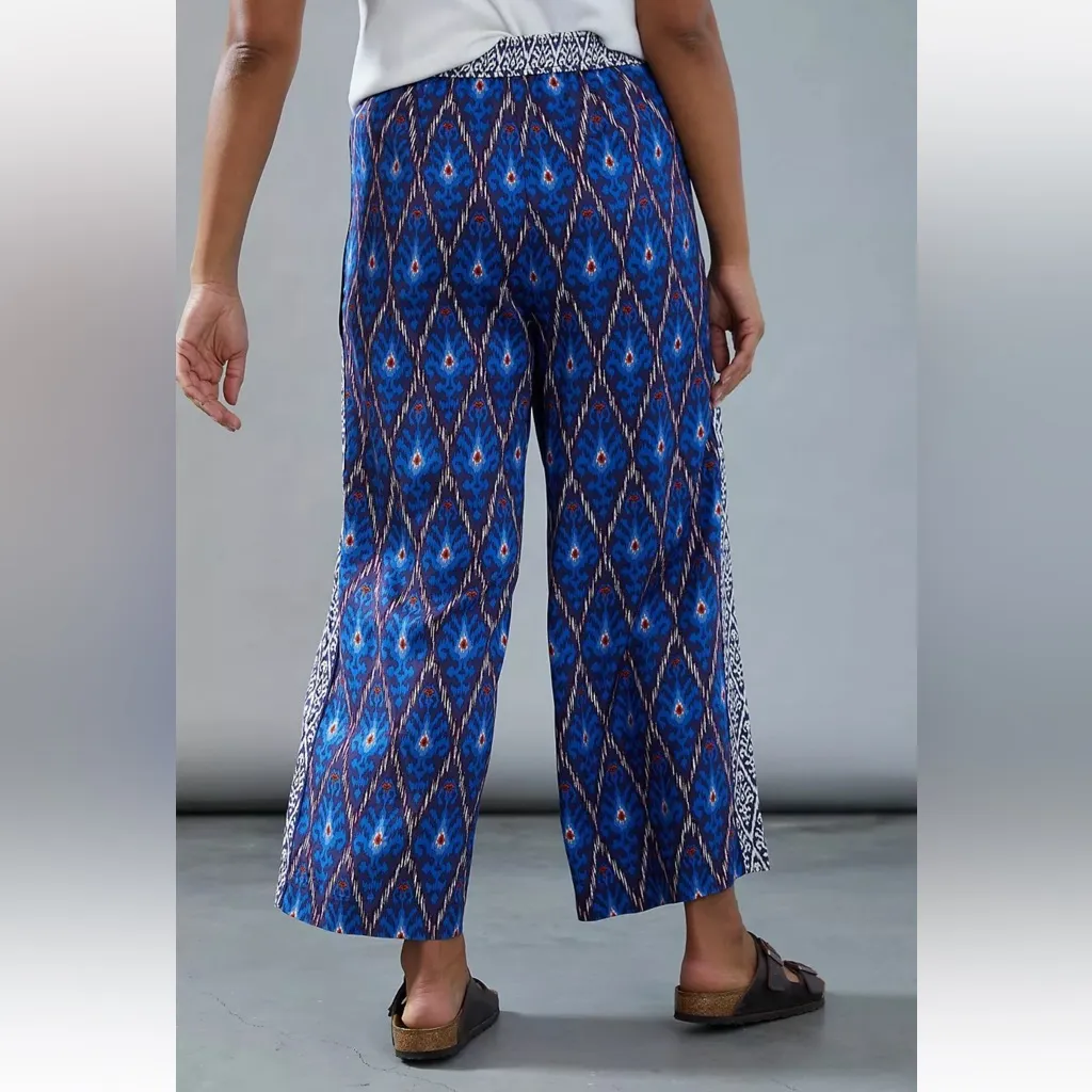 Anthropologie Value Blue‎ Aztec Printed Wide Leg Pull On Pants Sz M - Image 2