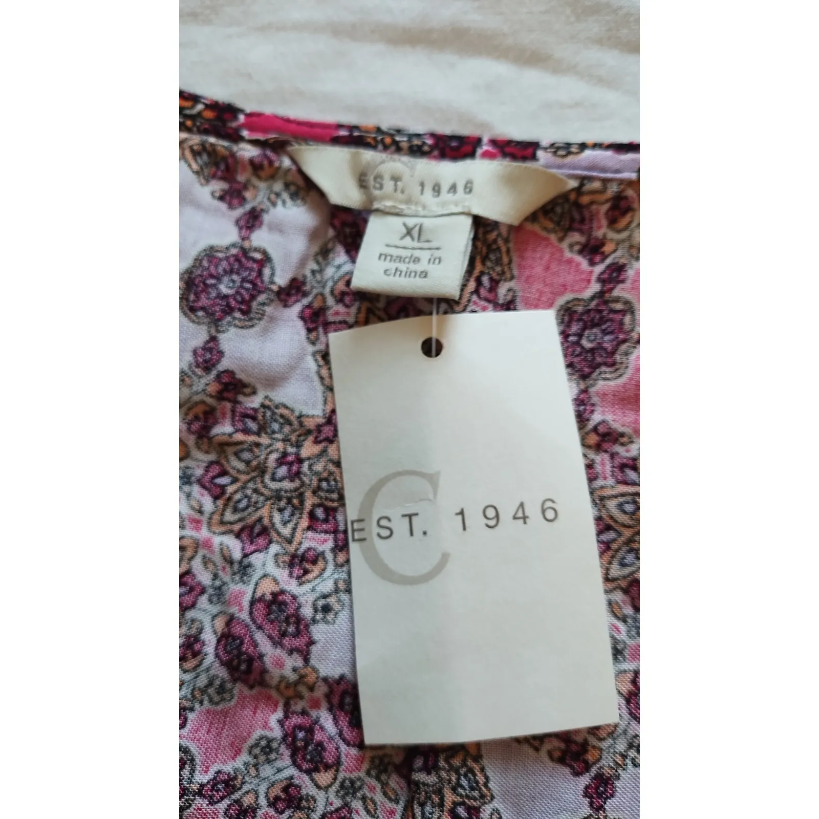 Est. 1946 Pink Paisley Blouse Womens Size XL Floral 3/4 Sleeve Top Tunic - Image 6