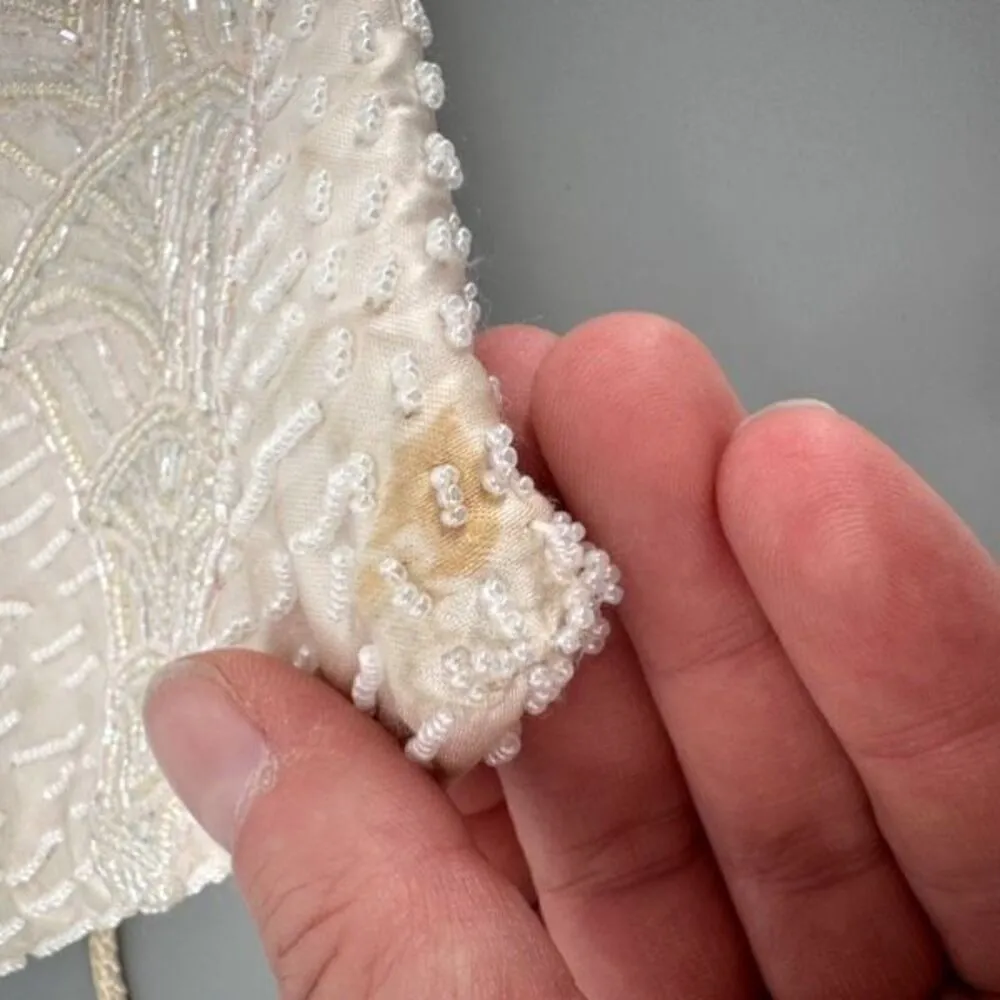 Vintage Magid Women's Iridescent Beaded Clutch Purse Sling Handbag White Mini - Image 6