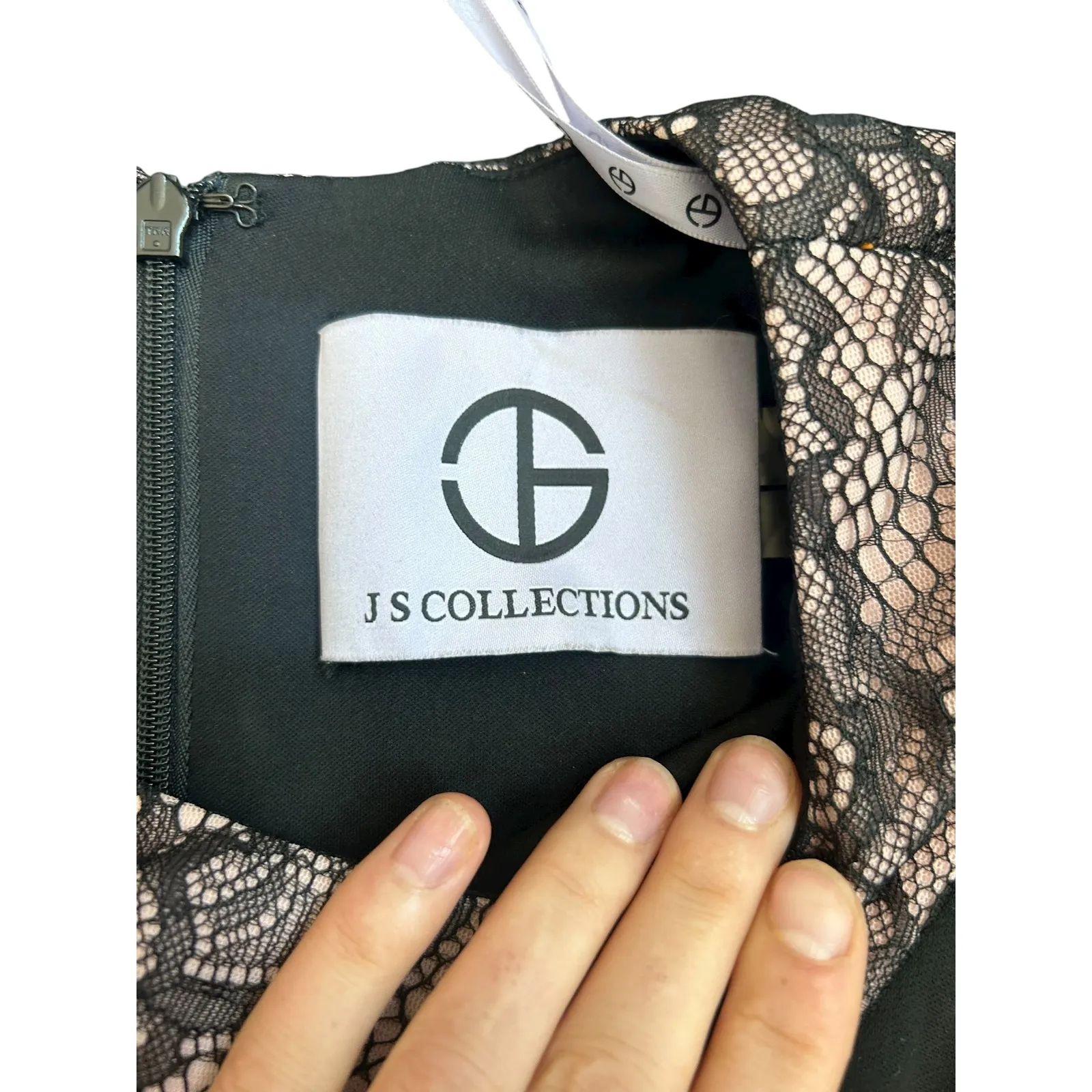 JS Collections Black Pink Lace Pleated Maxi Gown Formal Evening Dress - Image 7