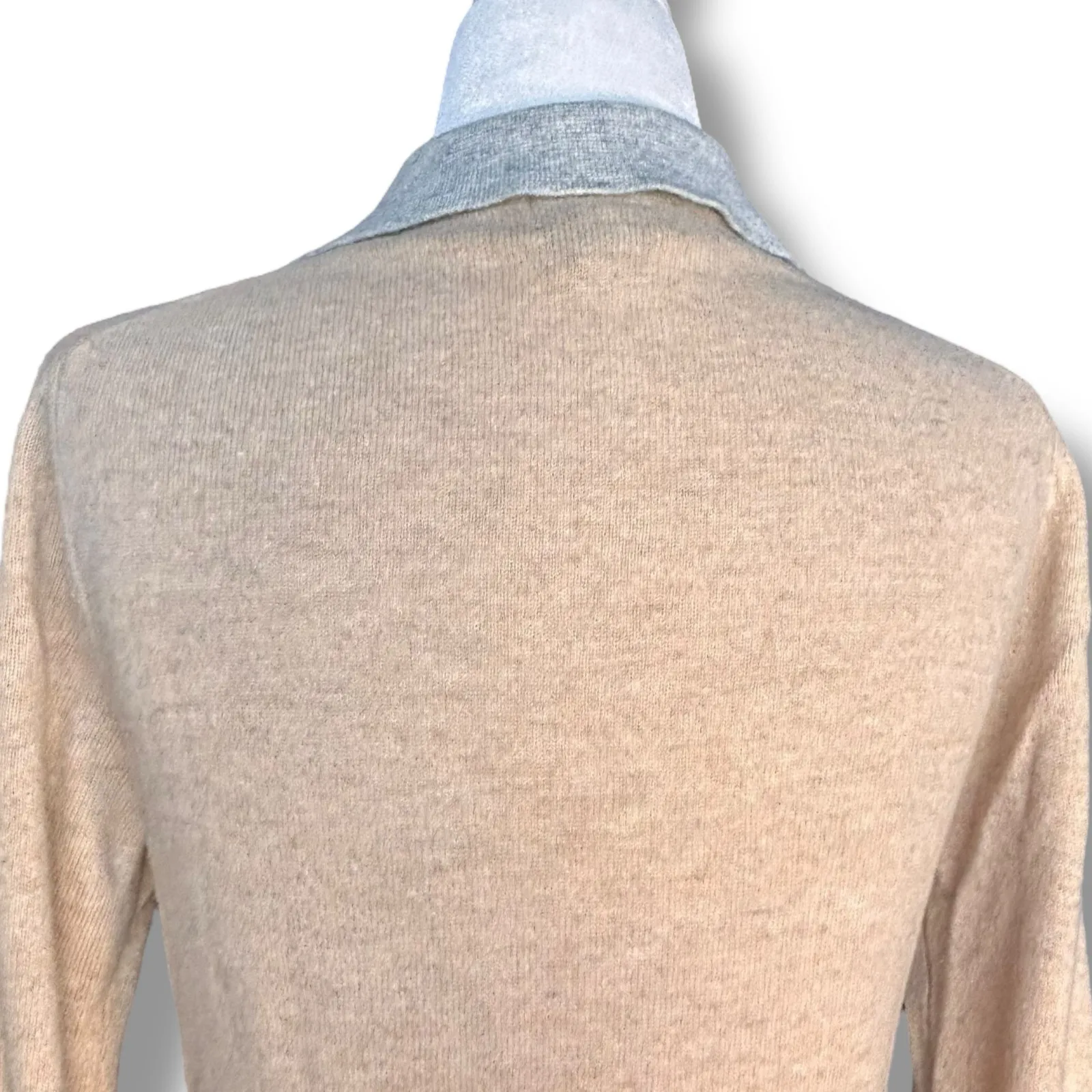 Vintage Brooks Brothers 346 Lambswool Beige Gray Contrast Knit Collared Top XS Tan - Image 5