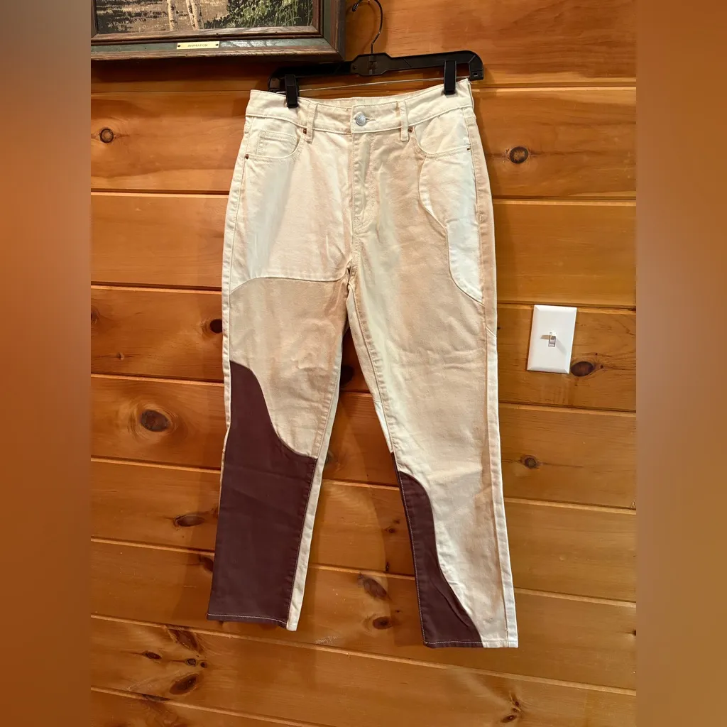 Pacsun Eco Tan Brown Paneled High rise Mom Jeans Ginger Panel Color Block 28 - Image 2