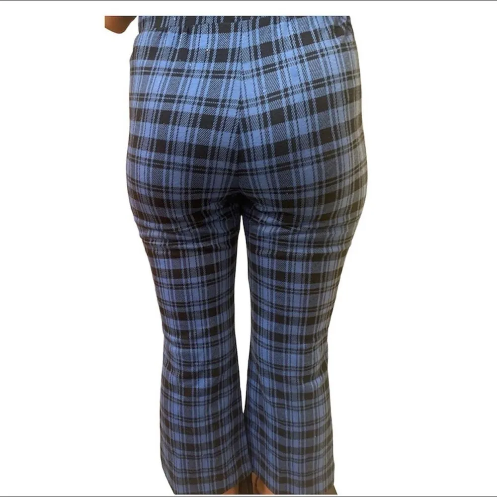 Wild Fable Black and Blue Plaid Gingham High Waisted Cropped Flare Pants size S - Image 3