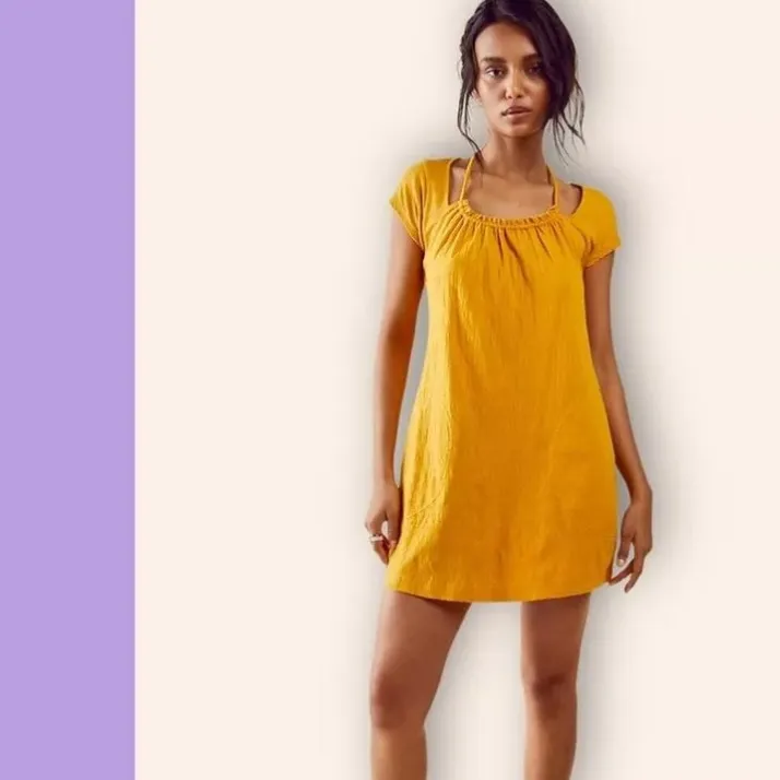 Free People Vivi Sundress Dress Open Back Cap Sleeve Gold Dress Size  M NWT - Image 10