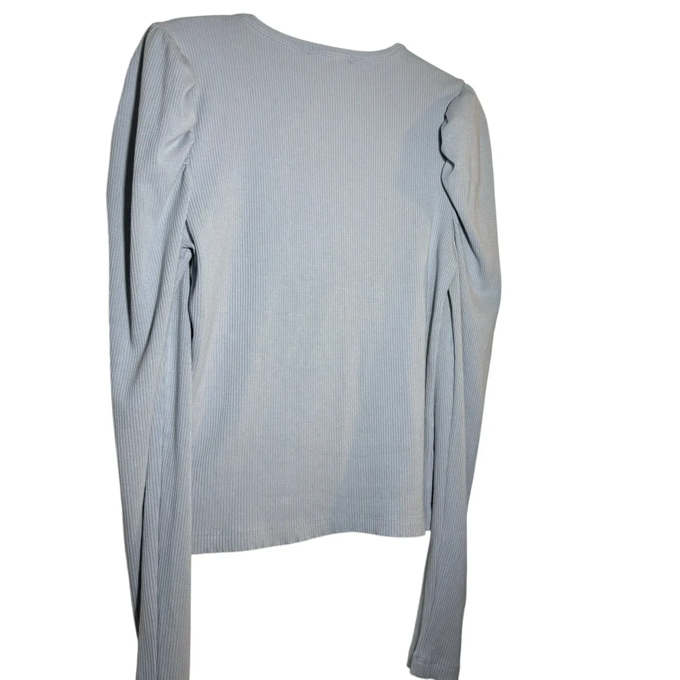 7 For All Mankind Puff Sleeve Ribbed Crew Neck in Baby Blue Size L - Image 5