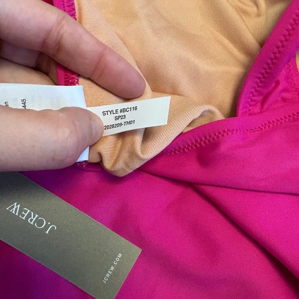 J Crew Fuchsia Pink Ruched V Neck Plunge One Piece Swimsuit SZ 22 Beach Vacation - Image 12